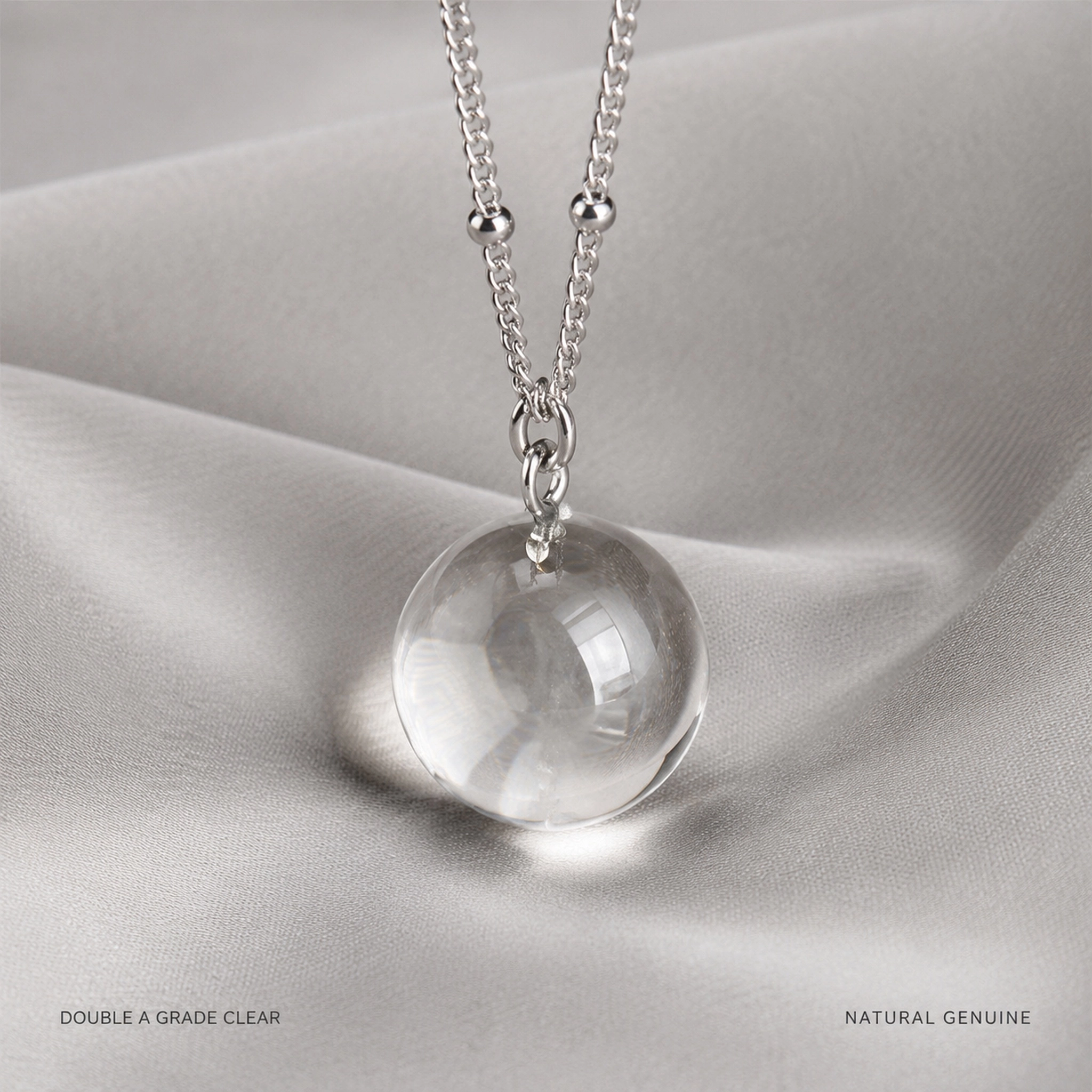 Clear Quartz Crystal Necklace 12mm | S925 Sterling Silver Chain | Clarity & Focus Energy Jewelry