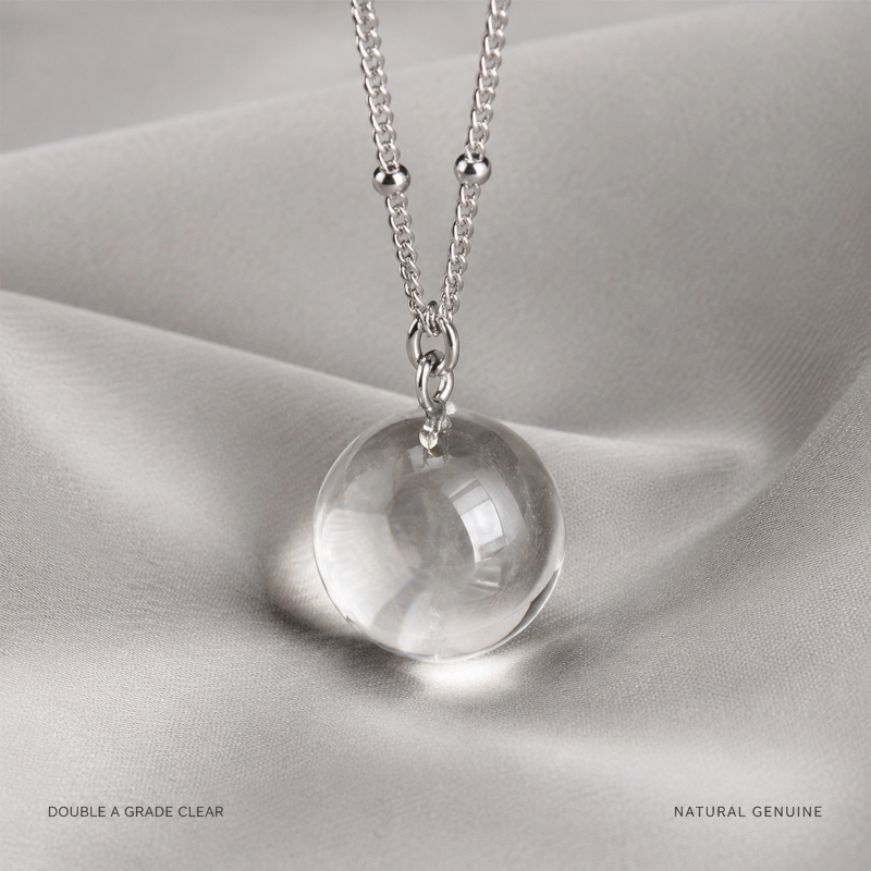 Clear Quartz Necklace | 12mm Crystal Pendant | S925 Sterling Silver Chain