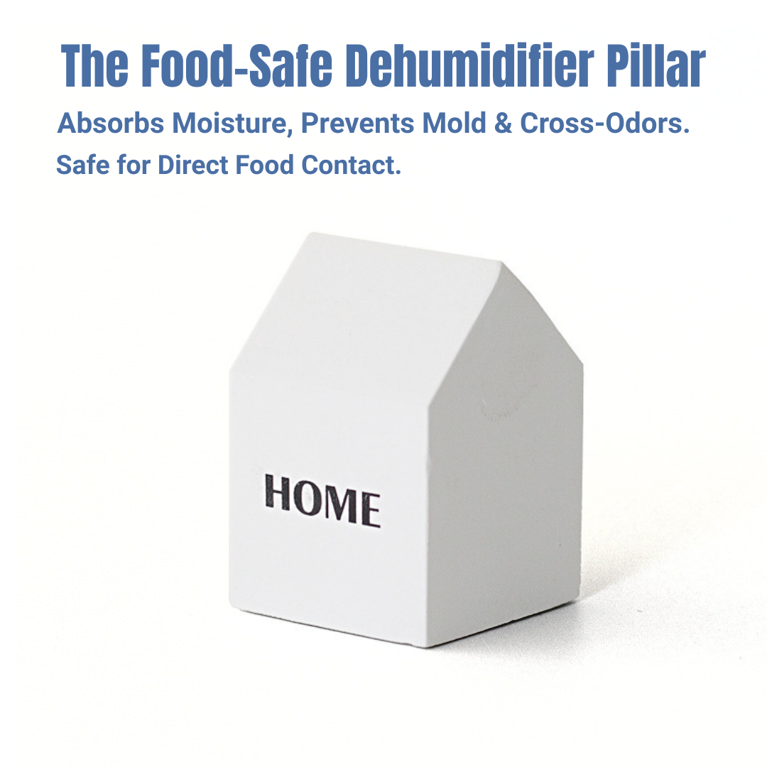 Diatomite Dehumidifier Pillar - Food-Safe Moisture Absorber for Refrigerator, Pantry & Pet Food Storage (White, 70g)