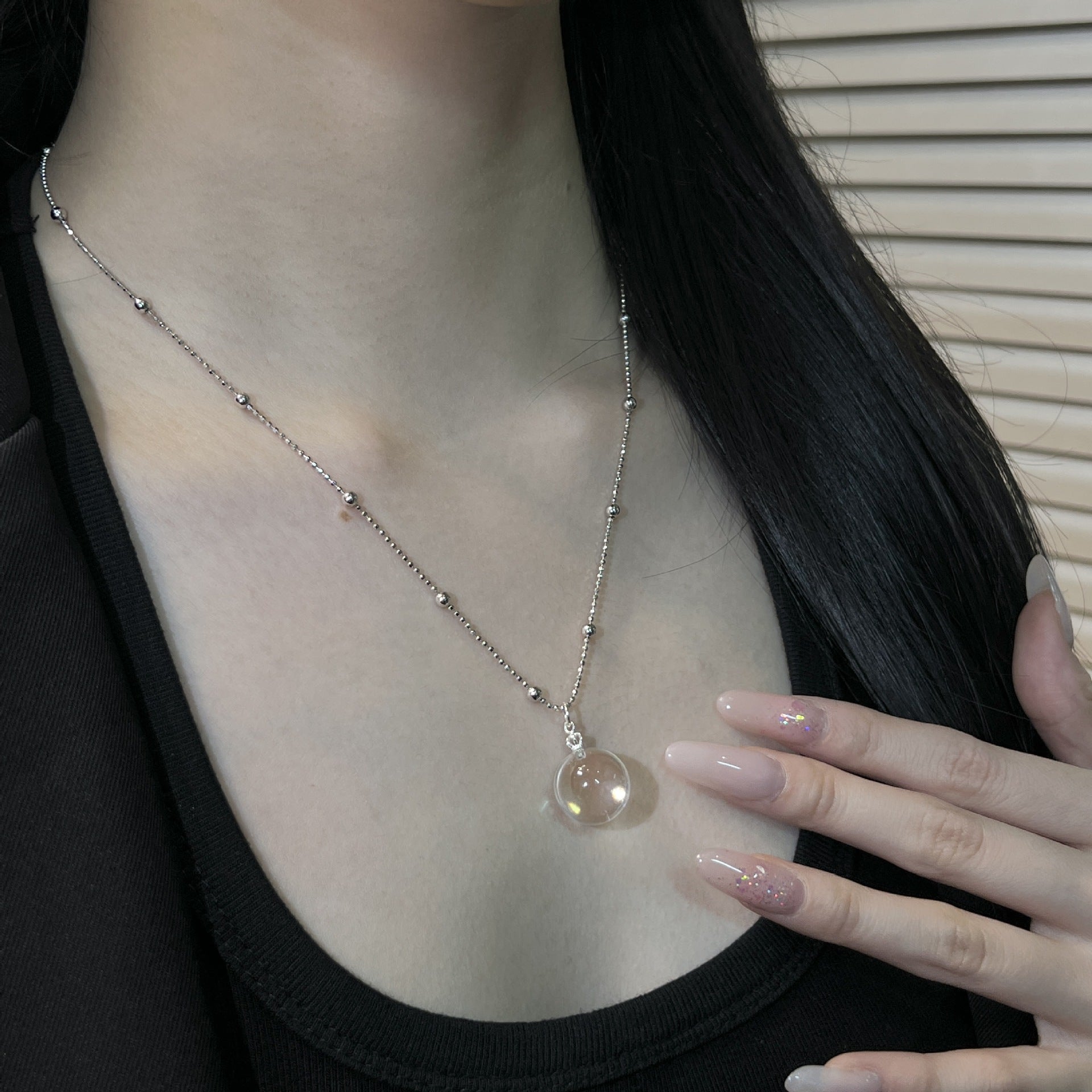 Clear Quartz Necklace | 12mm Crystal Pendant | S925 Sterling Silver Chain