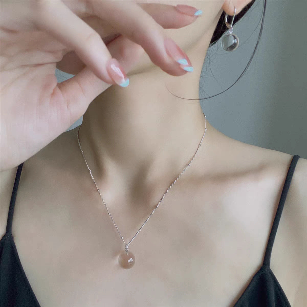 Clear Quartz Necklace | 12mm Crystal Pendant | S925 Sterling Silver Chain