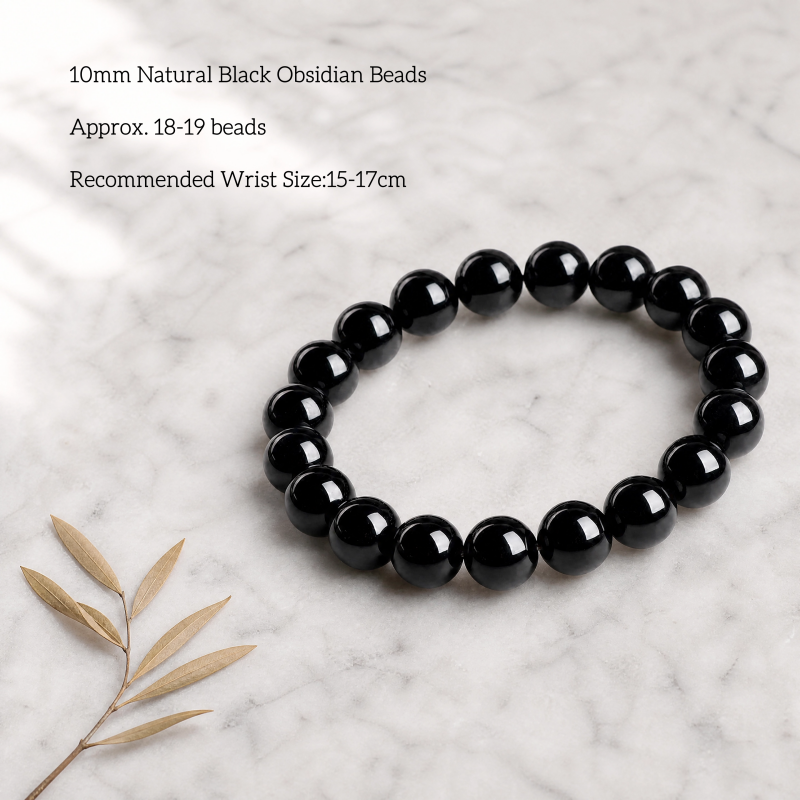 Black Obsidian Bracelet 10mm | Natural Crystal Energy Jewelry for Grounding & Everyday Wear
