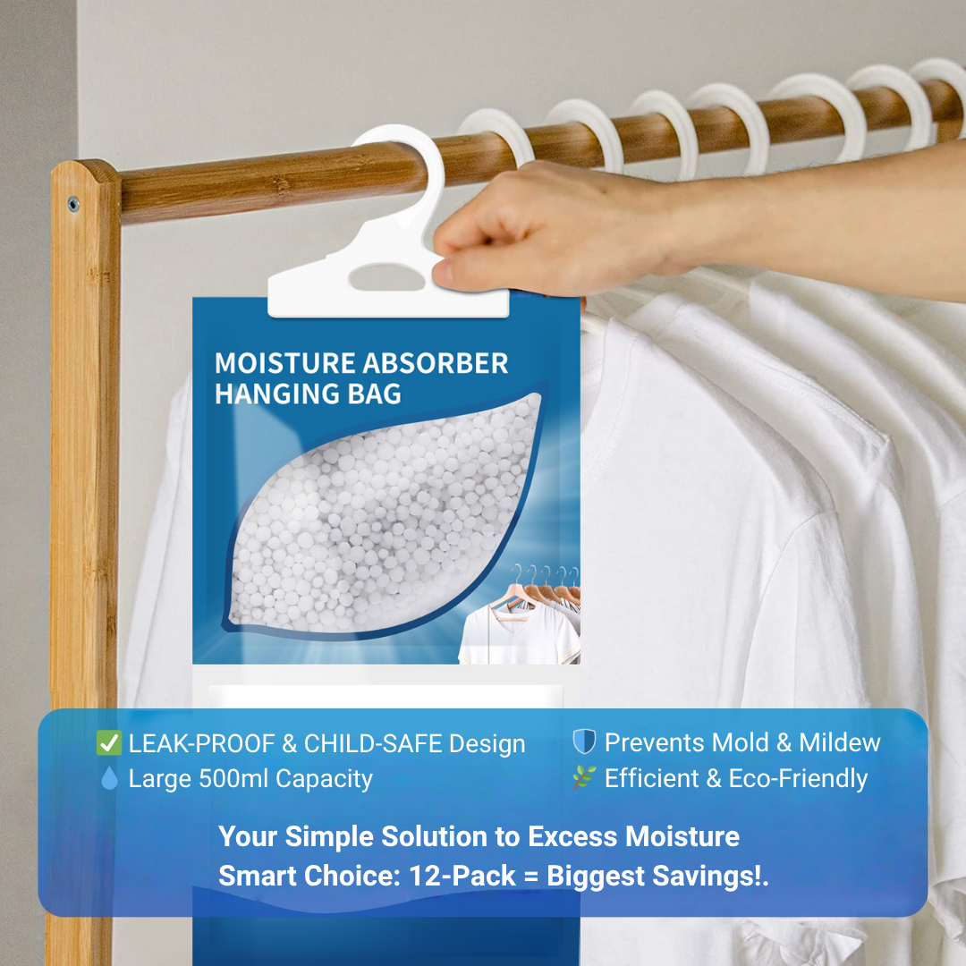 Dolpure Moisture Absorber Hanging Bags - 5-Pack or 12-Pack | Leak-Proof, 500ml, Visible Results