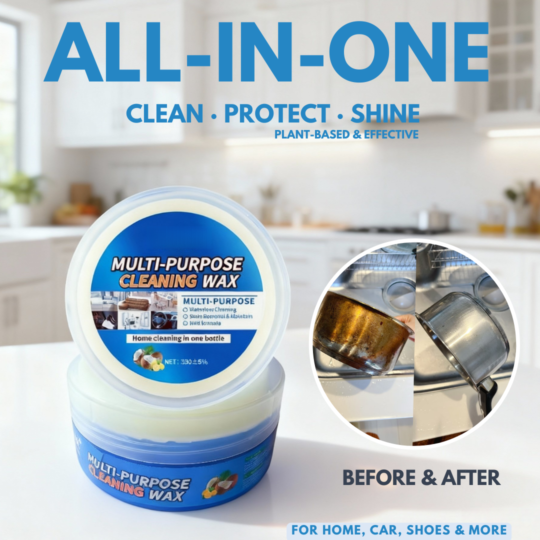 All-in-One Cleaning Wax & Protectant - Natural Plant-Based Formula for Leather Care, Shoe Cleaning, Car Interior, Sofa, Stainless Steel & Tile - Effortless 3-Step Clean