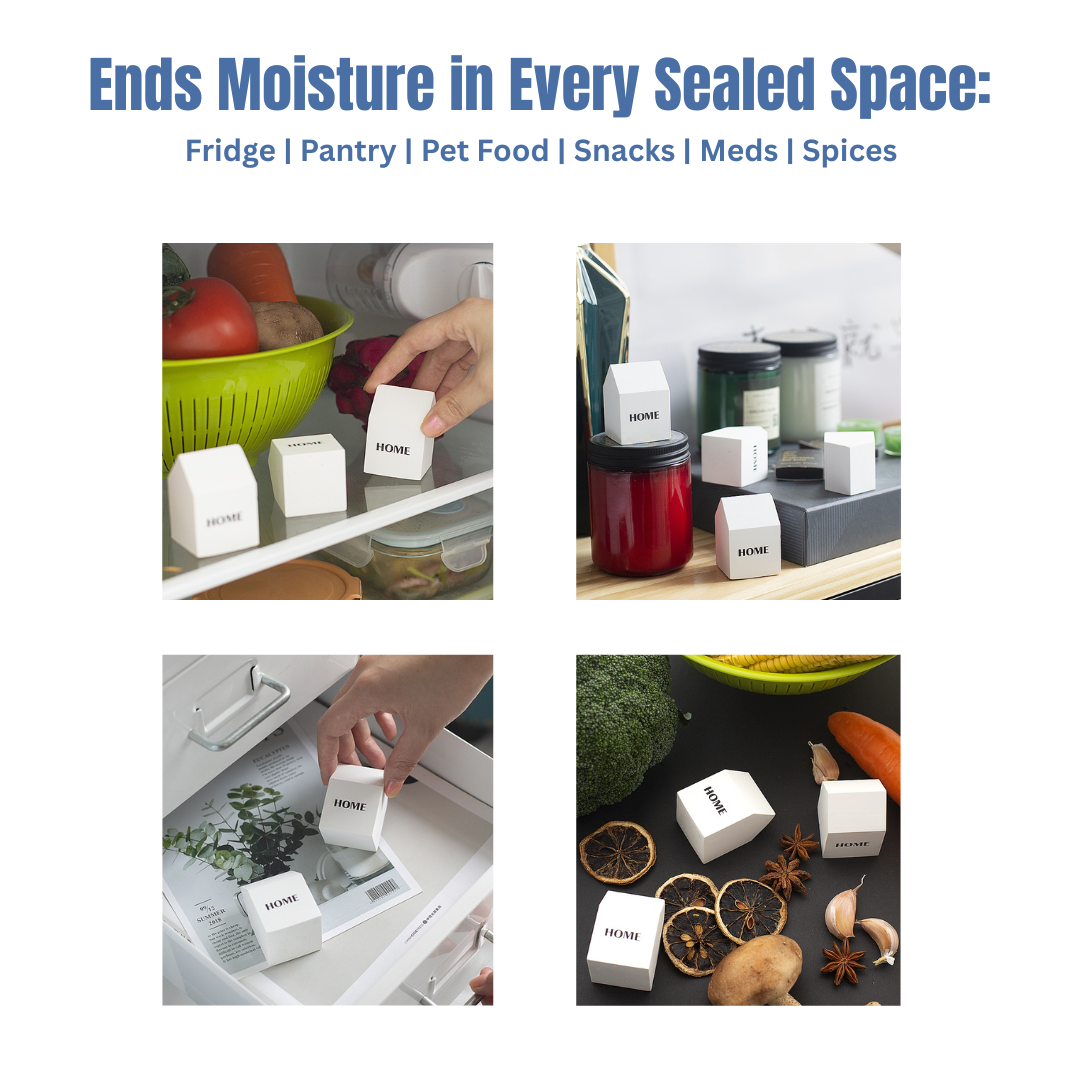 Diatomite Dehumidifier Pillar - Food-Safe Moisture Absorber for Refrigerator, Pantry & Pet Food Storage (White, 70g)