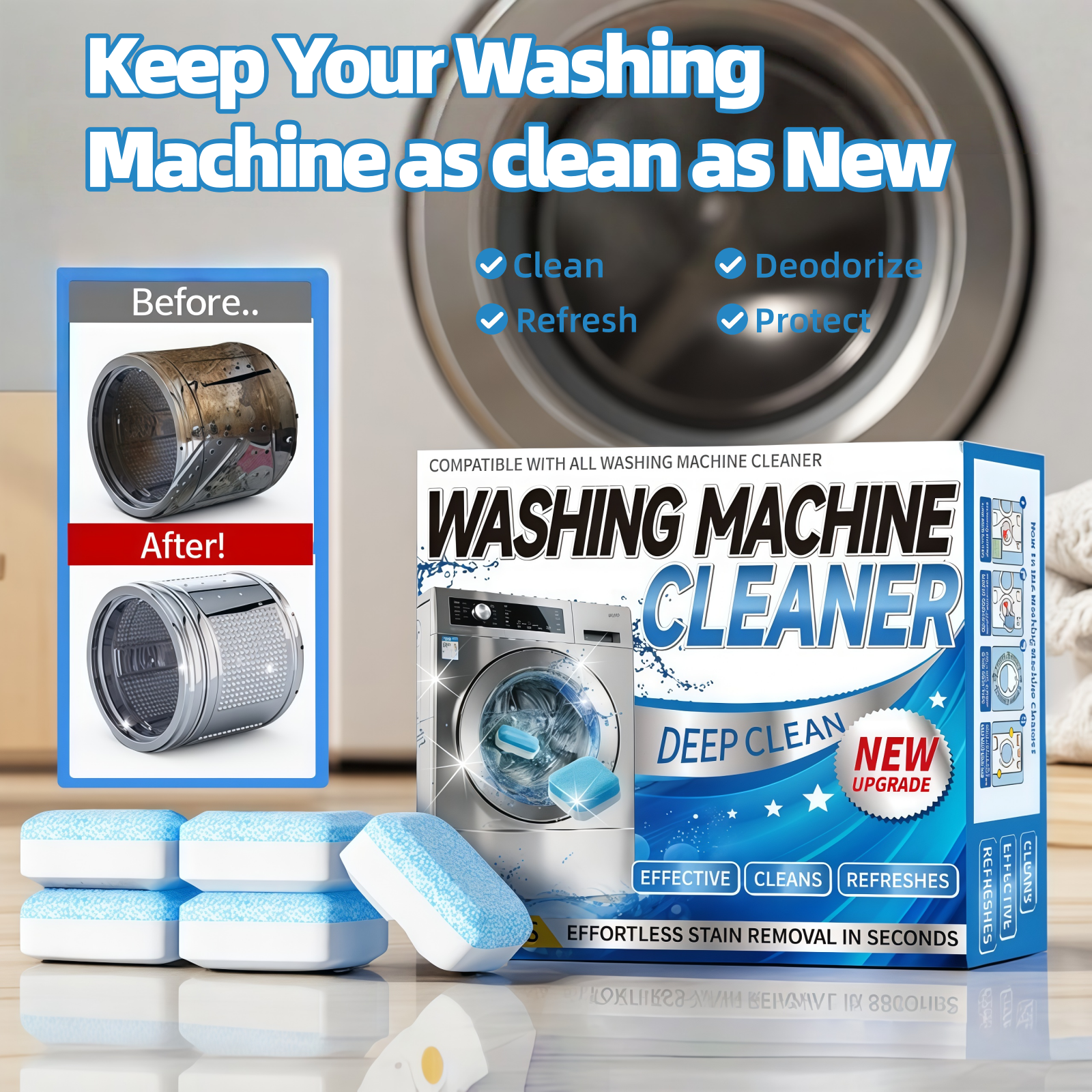 Dolpure Pro-Strength Washing Machine Cleaner Tablets - 12 Count | Powerful Descaling & Mold Removal