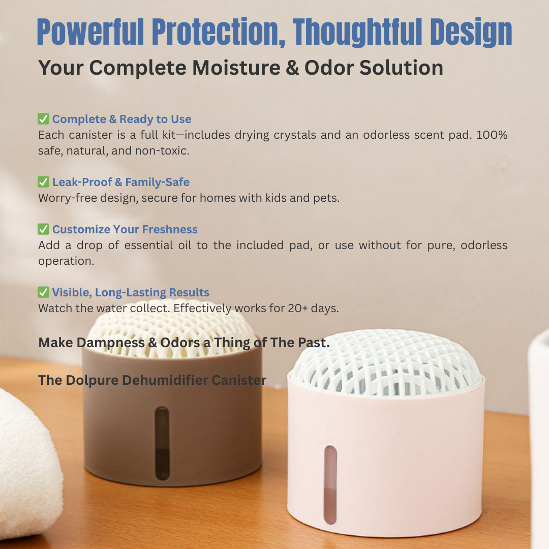 Dolpure Dehumidifier Canister - Powerful Moisture Absorber with Visible Water Collection, Prevents Mold & Odors (20+ Days Effective)
