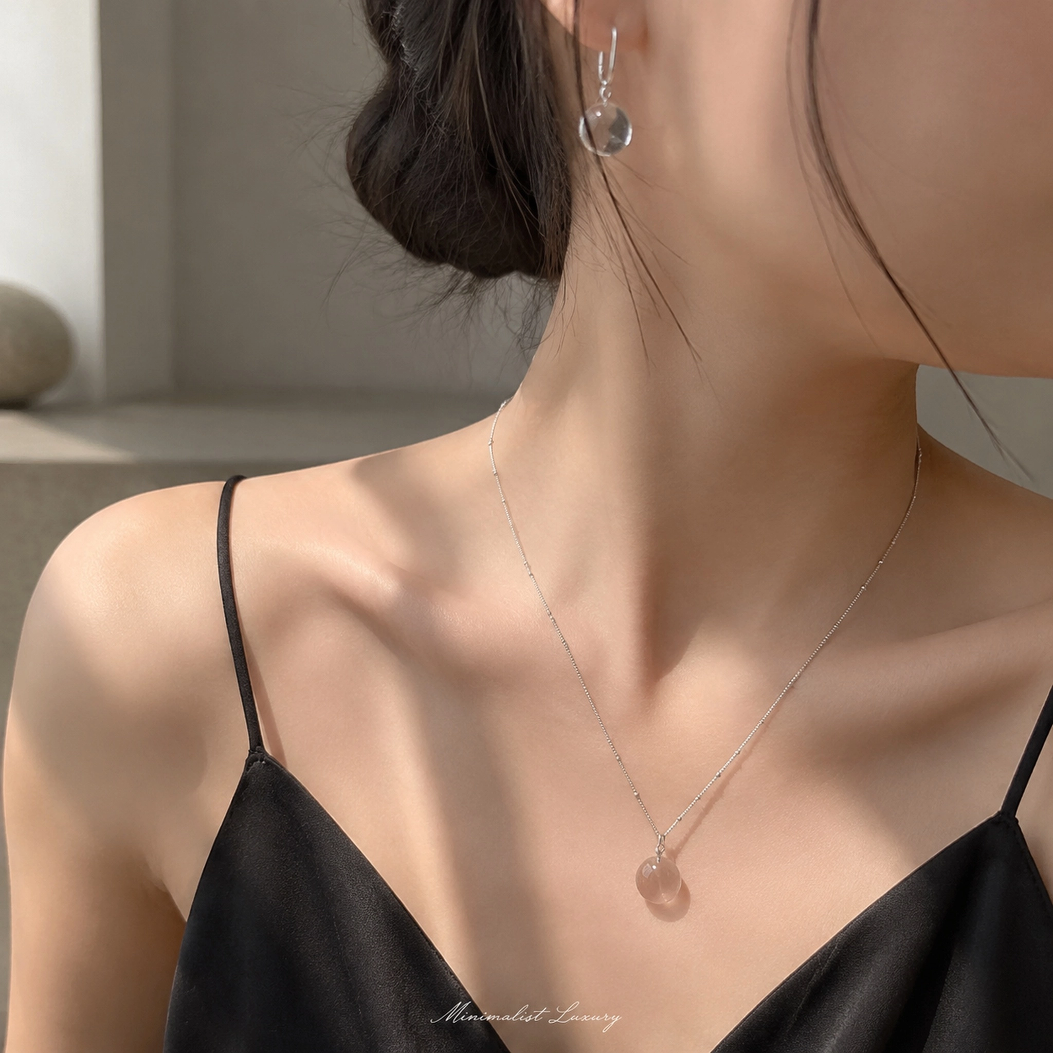 Clear Quartz Crystal Necklace 12mm | S925 Sterling Silver Chain | Clarity & Focus Energy Jewelry