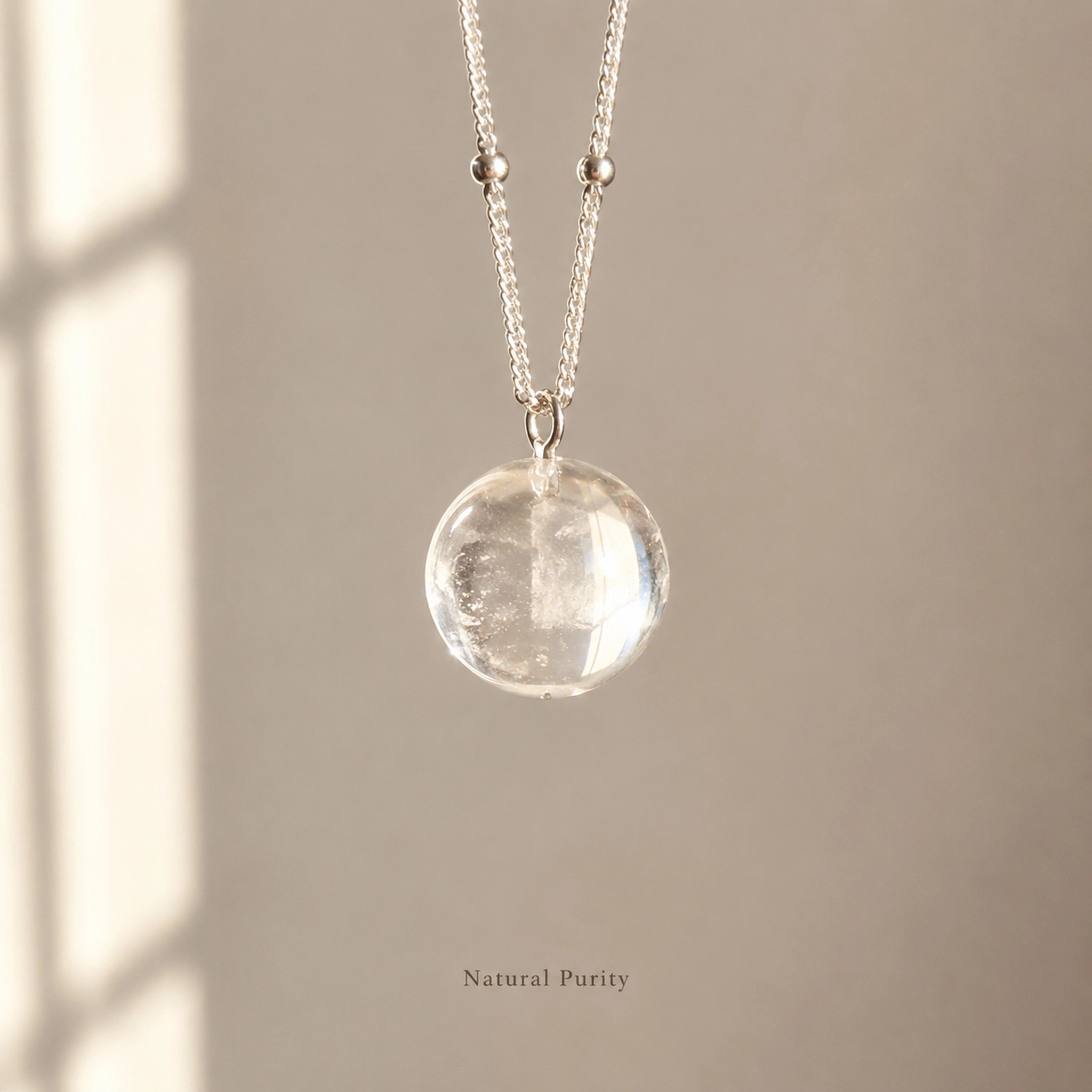 Clear Quartz Crystal Necklace 12mm | S925 Sterling Silver Chain | Clarity & Focus Energy Jewelry