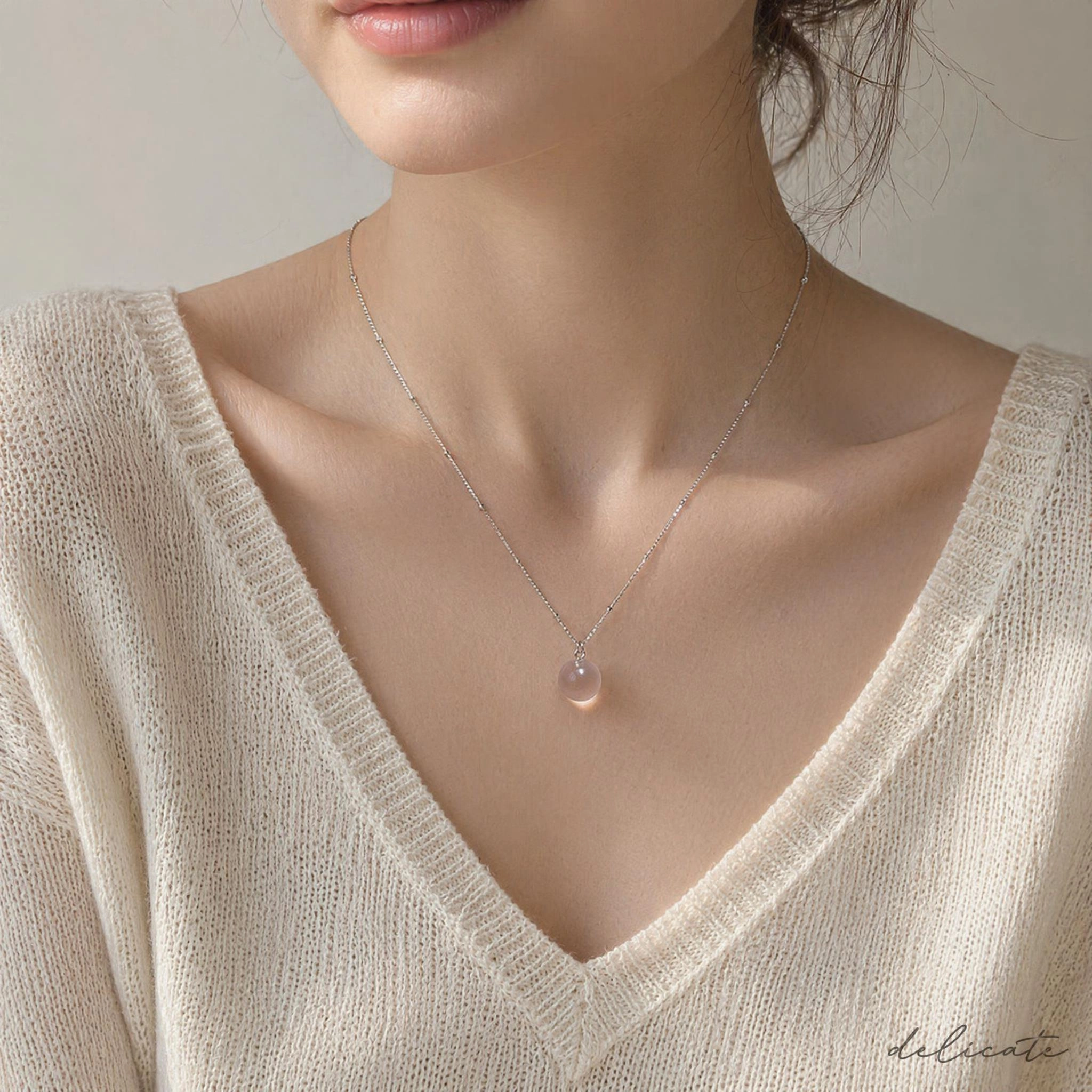 Clear Quartz Crystal Necklace 12mm | S925 Sterling Silver Chain | Clarity & Focus Energy Jewelry