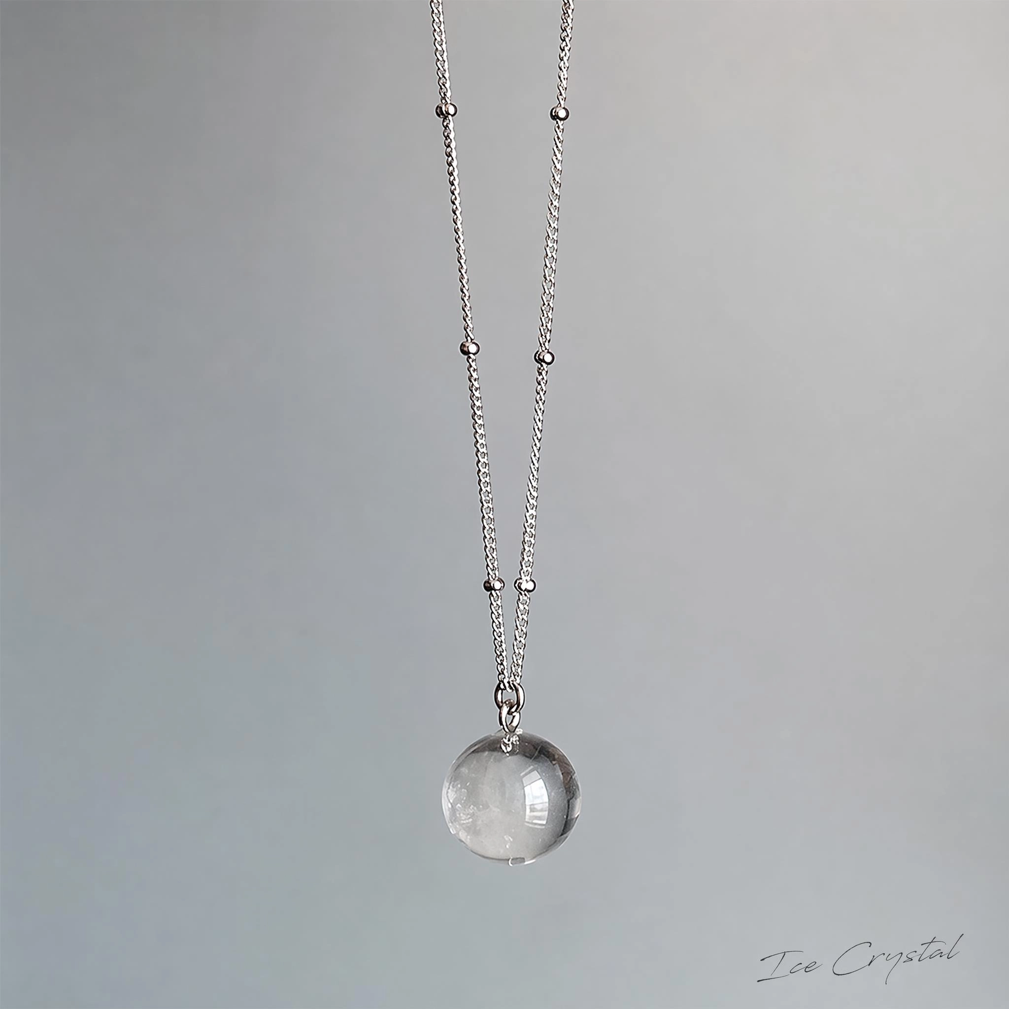 Clear Quartz Crystal Necklace 12mm | S925 Sterling Silver Chain | Clarity & Focus Energy Jewelry