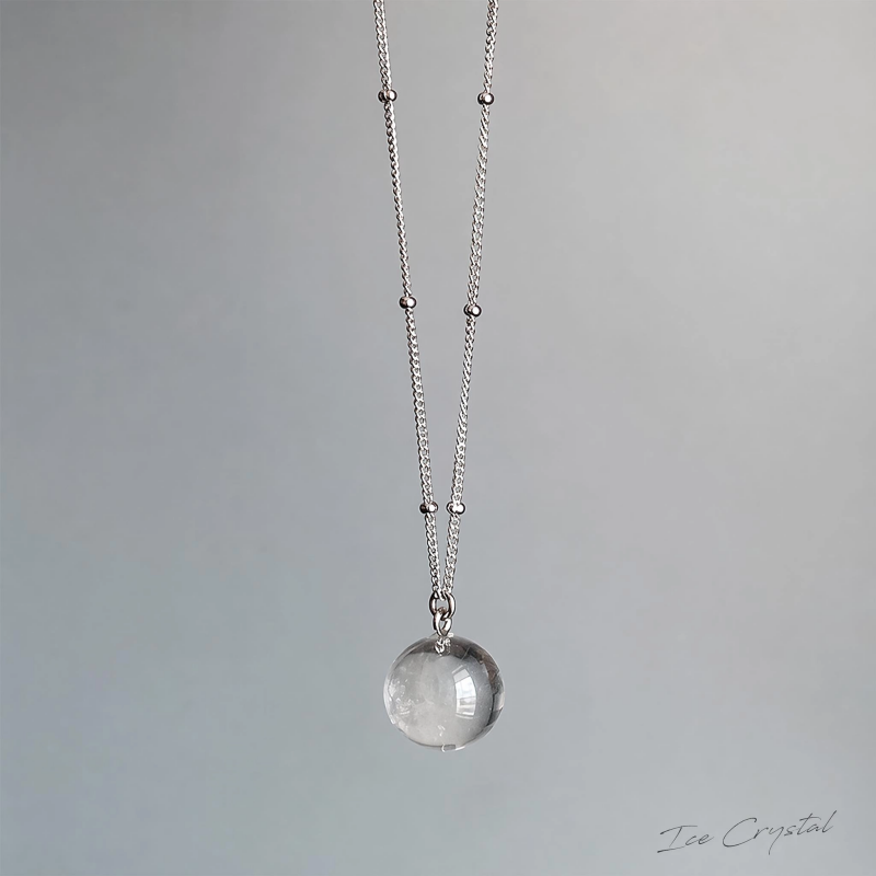 Clear Quartz Necklace | 12mm Crystal Pendant | S925 Sterling Silver Chain