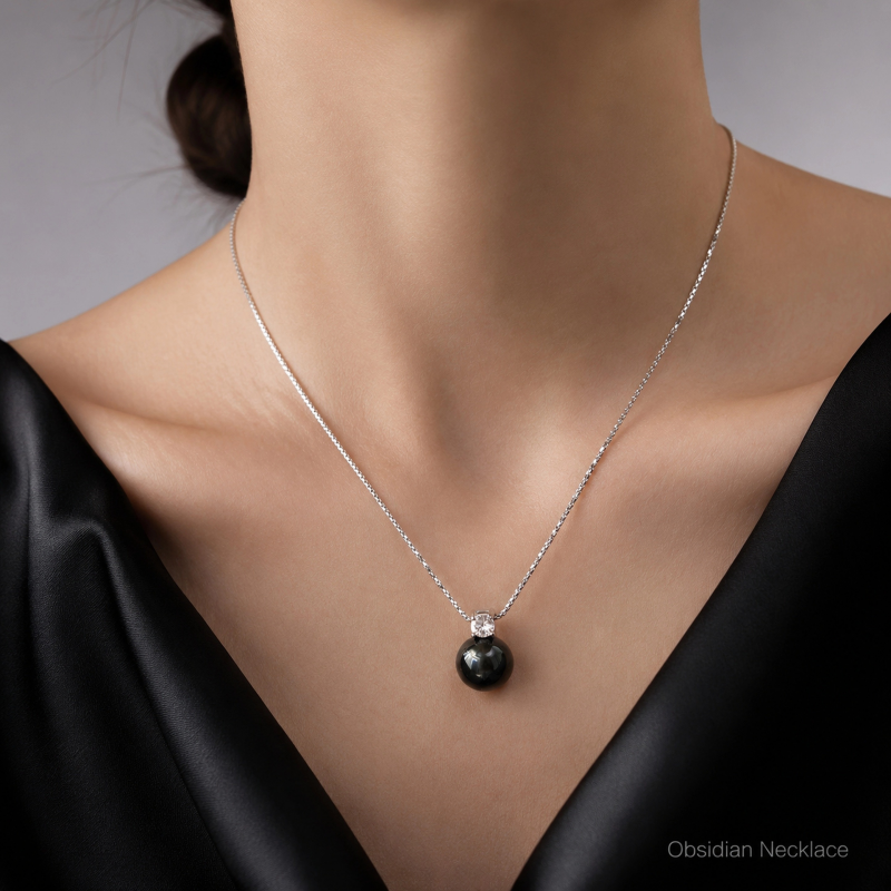Black Obsidian 10mm Bracelet Necklace | 925 Sterling Silver Energy Jewelry for Protection & Grounding